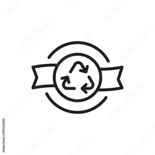 Refurbished label icon. Circular economy tech, representing certified hardware restoration tools, product renewal systems, sustainable manufacturing seals, and secondary market quality control gear.