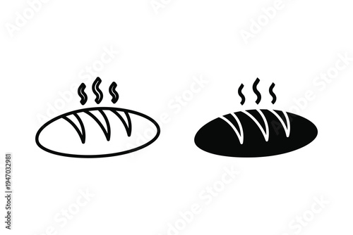 Fresh Baked Hot Bread Icon - Steaming Loaf Outline & Solid Vector