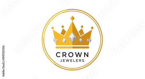 Golden crown logo on white background.