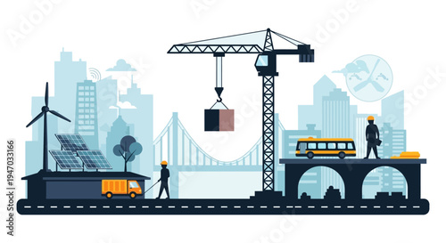 Sustainable Urban Development: Green Energy, Modern Infrastructure, and Smart City Planning with Construction and Transportation Elements