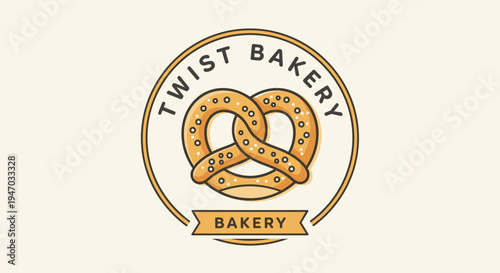 Golden pretzel bakery logo emblem sign.