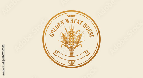 Golden wheat logo emblem sign.