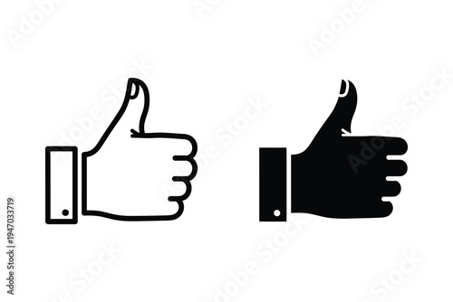 Thumbs Up Icon in Outline and Solid Styles, Symbolizing Approval and Agreement