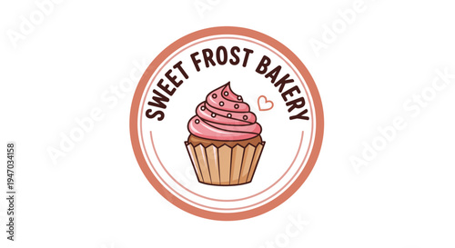 Pink frosted cupcake bakery logo design.