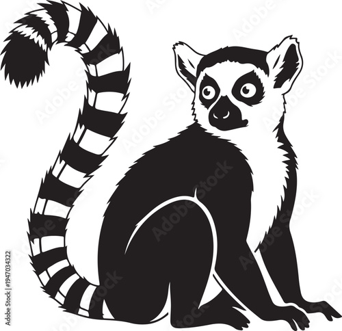 Black and white ring tailed lemur sitting.