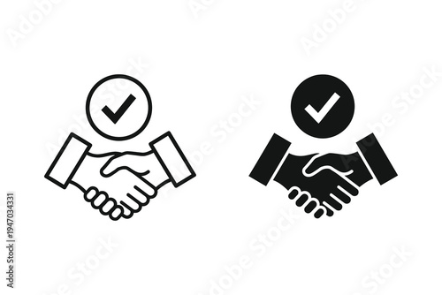 Handshake with Checkmark - Agreement, Partnership, and Deal Success Icon
