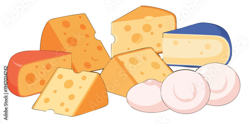 Cheese Food Flat 2D Illustration Set – Dairy Vector Collection, Isolated Transparent Background
