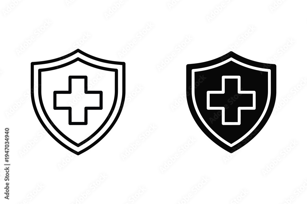 Fototapeta premium Medical Shield Icon - Health Protection and Safety Symbol in Two Styles
