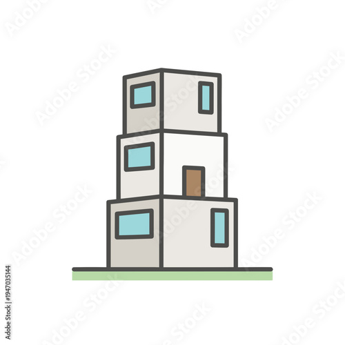 Modern multi-story building illustration icon