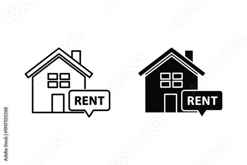 House with Rent Sign Icon - Real Estate and Property Rental