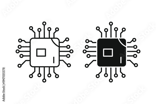 Computer Microchip Icon Set - Electronic Component and Technology Symbol