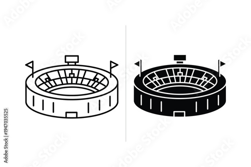 Sports Stadium Arena Icons for Event and Athletic Designs