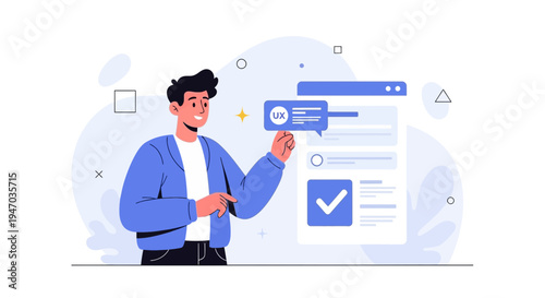 Man interacting with UX interface, user experience design, digital product development