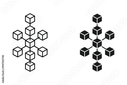 Abstract Cube Network Icon: Geometric Structure in Outline and Silhouette