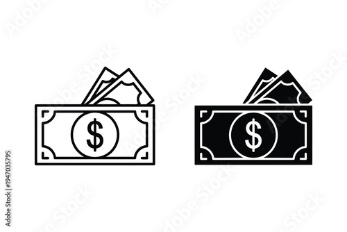 Cash Money Dollar Bill Line and Solid Icon