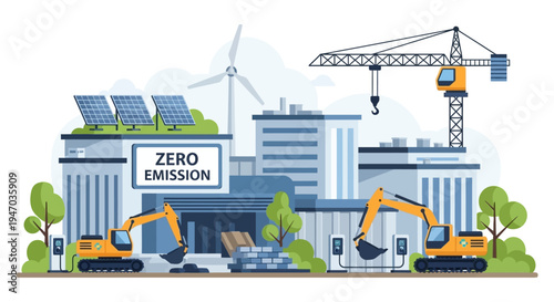 Sustainable Construction: Zero Emission Building Project with Electric Excavators, Solar Panels & Wind Energy