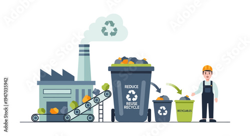 Industrial Recycling & Waste Management: Factory Worker Sorting Materials for Sustainable Environmental Protection