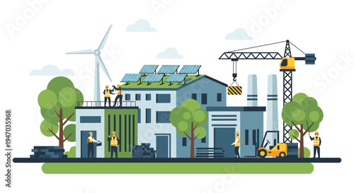 Sustainable Industrial Development: Green Energy, Construction, and Modern Infrastructure with Workers