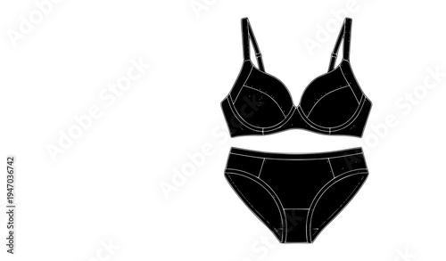 Women Bra and Panties Lingerie Set Silhouette Isolated Vector Illustration for Underwear Fashion Design, Intimate Apparel Catalog, Clothing Branding, and Boutique Collection