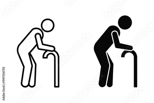 Elderly Man Walking with a Cane Icon for Geriatric Care and Seniors