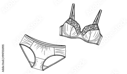 Women Lingerie Set with Bra and Panties Fashion Illustration Isolated Vector Design for Underwear Catalog, Boutique Branding, Intimate Apparel Mockups, and Clothing Collection