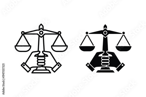 Justice Scales Icon Held by Hands - Law, Balance, and Fairness