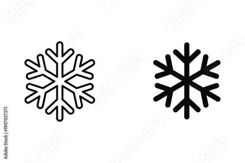 Snowflake Winter Season Icon - Outline and Solid Frost Crystal Vector Symbol