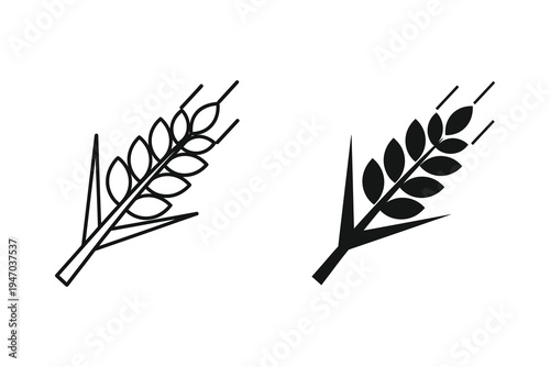Wheat Ear Agriculture Icon - Outline and Solid Grain Spikelets Vector Illustration