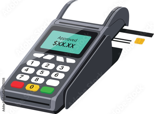 Credit card payment terminal with keypad and screen