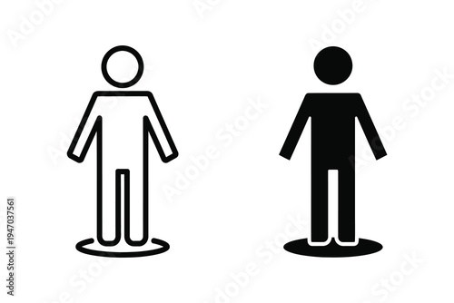 Male Human Silhouette Icon Set - Outline and Solid Vector Design for User Interfaces