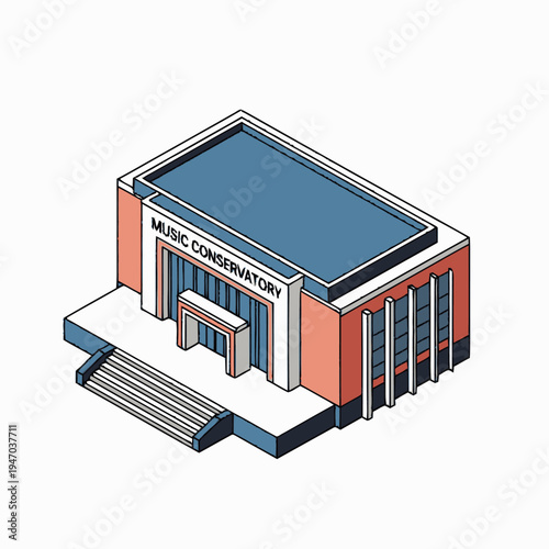 Isometric illustration of a music conservatory building.