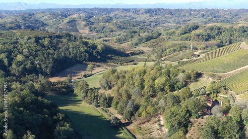 Barbaresco village and Langhe vineyards in Piedmont, Italy