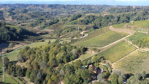 Barbaresco village and Langhe vineyards in Piedmont, Italy