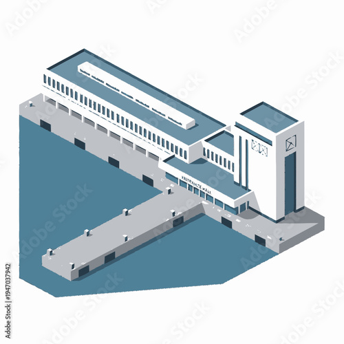 Isometric illustration of a modern train station.