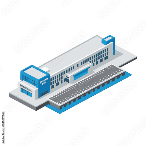 Isometric illustration of industrial factory building.