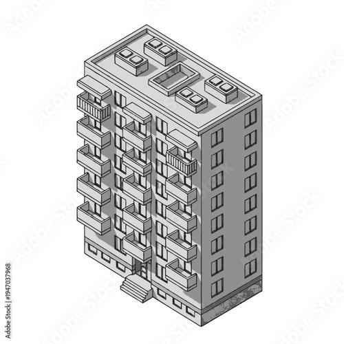 Isometric view of a modern apartment building.