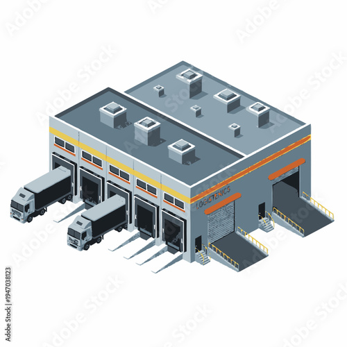 Isometric illustration of a warehouse building.