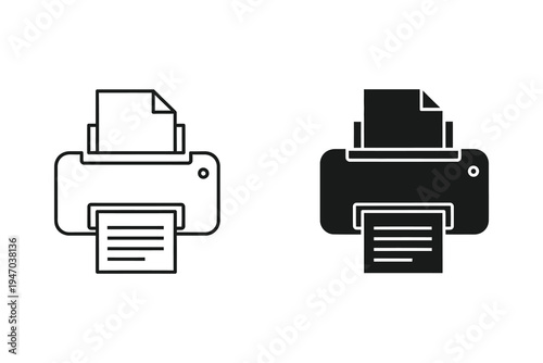 Office Printer Icon: Outline and Solid Black Document Printing Device Symbol