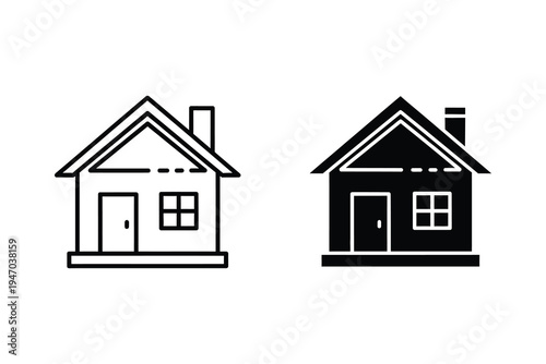 Modern House Home Icon: Outline and Solid Black Real Estate Symbol