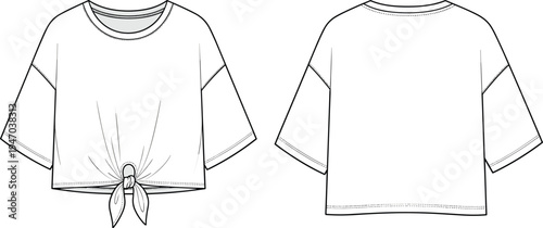 Women's puffer jacket technical flat sketch with quilted padding, high stand collar, zipper front, side pockets, and elasticated hem vector illustration.