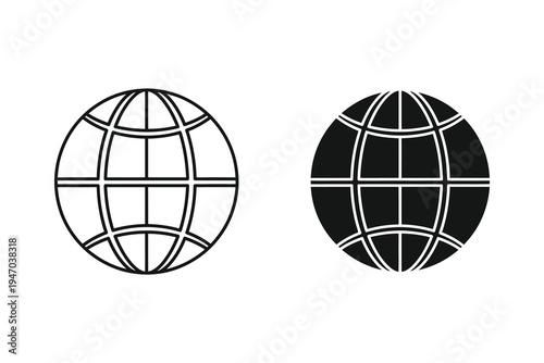Global Network and World Sphere Icons for Communication and Logistics