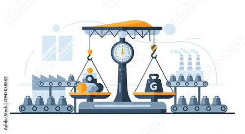 Industrial Scale Measuring Value & Production in Factory Setting Vector Illustration
