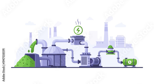 Biomass Energy Production Process: Green Waste-to-Energy Conversion Plant Diagram