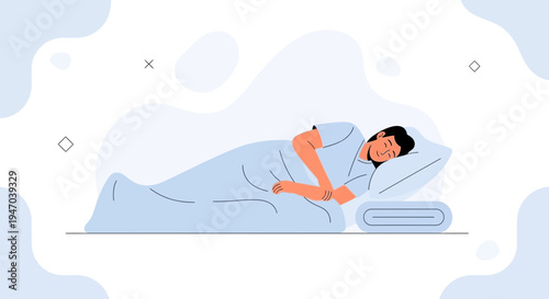 Person sleeping peacefully in bed, calm and serene illustration
