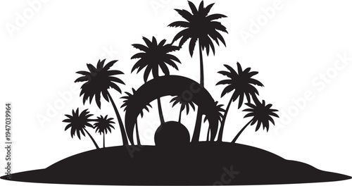 Black silhouette island with palm trees vector