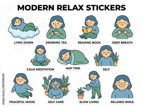 Modern relax stickers for calm meditation.