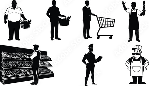 Business people silhouettes and icons set