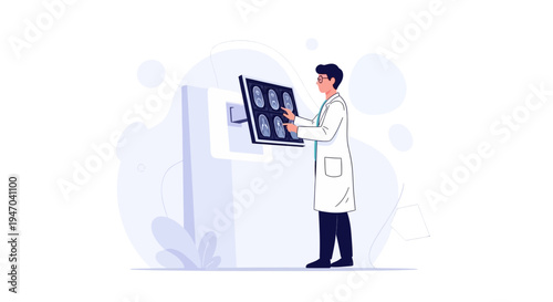 Doctor examining brain scan results on light box, medical diagnosis concept