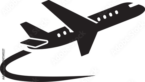 Black airplane icon vector, flying silhouette