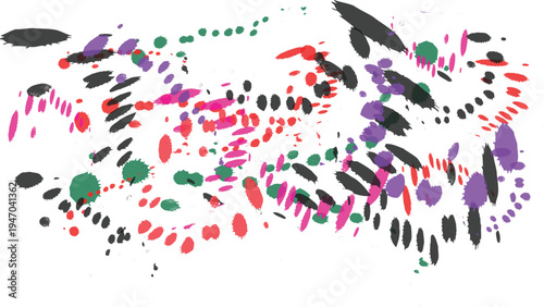 Vibrant abstract art piece with multicolored splatters and smudges on white background